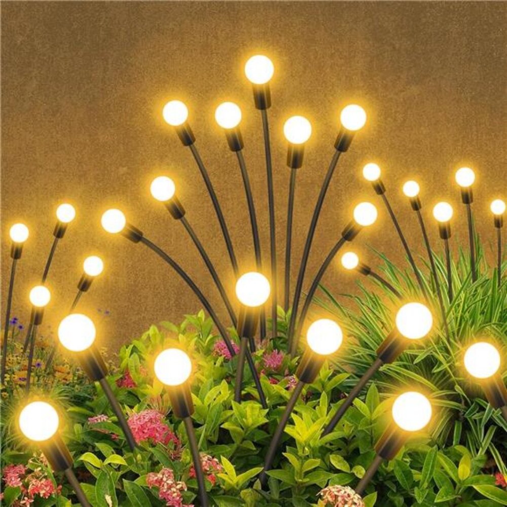 Solar Garden Lights Outdoor Waterproof, 2 Pack 16 LED Swaying Light Firefly